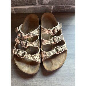 Birkenstock Papillio Florida Sandals Sz 38 7US 3 Strap Brown Floral Flower